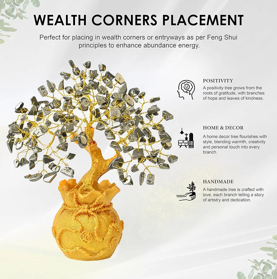 Zaicus Pyrite Crystal Tree for Wealth & Prosperity Feng Shui Money Tree with Golden Pot