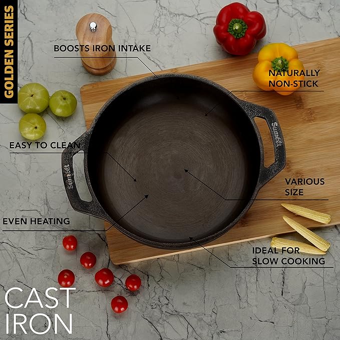 Sumeet Super Smooth Gold Series Pre Seasoned Cast Iron Kadai 3.5 Ltr 28cm3.480 kg