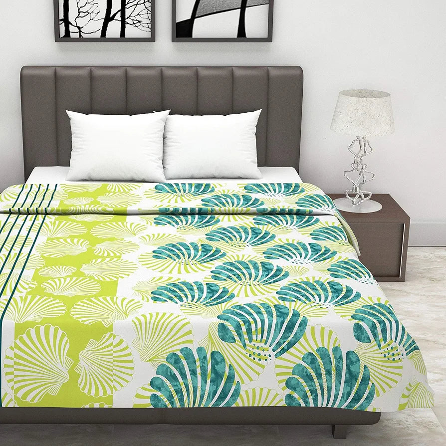 Divine Casa Glace Cotton 120 GSM Reversible Lightweight Printed Double Bed AC Dohar Blanket Quilt Colour Lime Green and Brown TC - 120