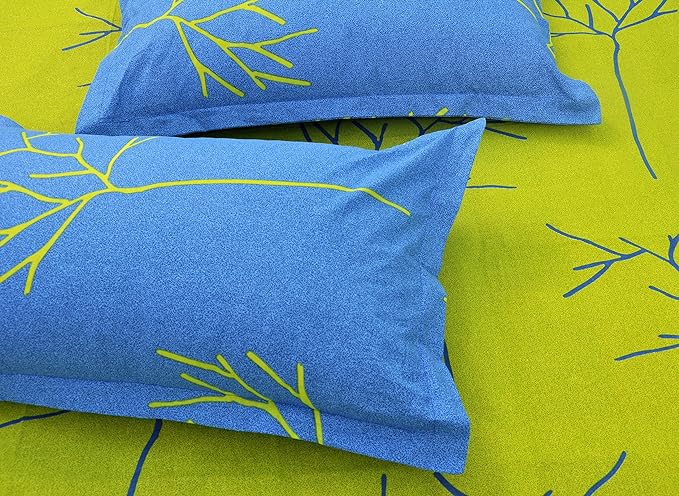Huesland by Ahmedabad Cotton 144 TC Cotton King Size Bedsheet with 2 Pillow Covers - Green & Blue