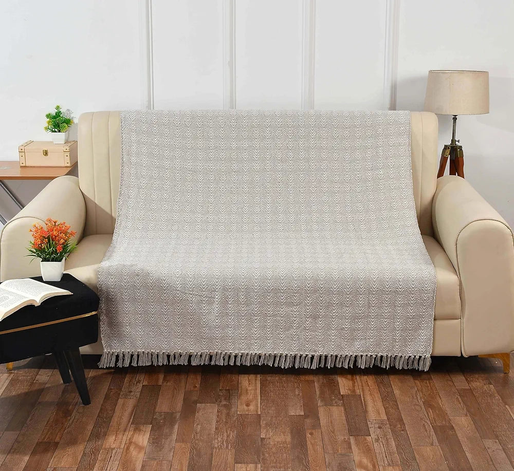 Sashaa World Soft Herringbone Throw Blanket Colour Grey
