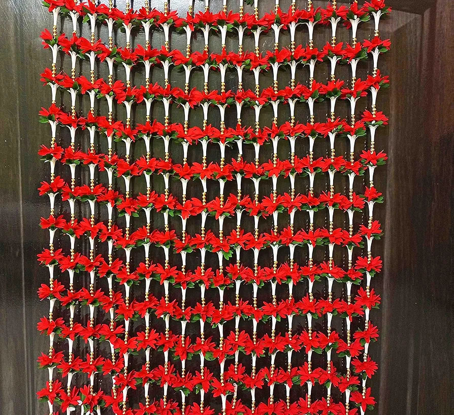 Afarza Artificial Flower Garland Toran for Door Entrance Home Decoration Hanging Red 4pieces 5ft