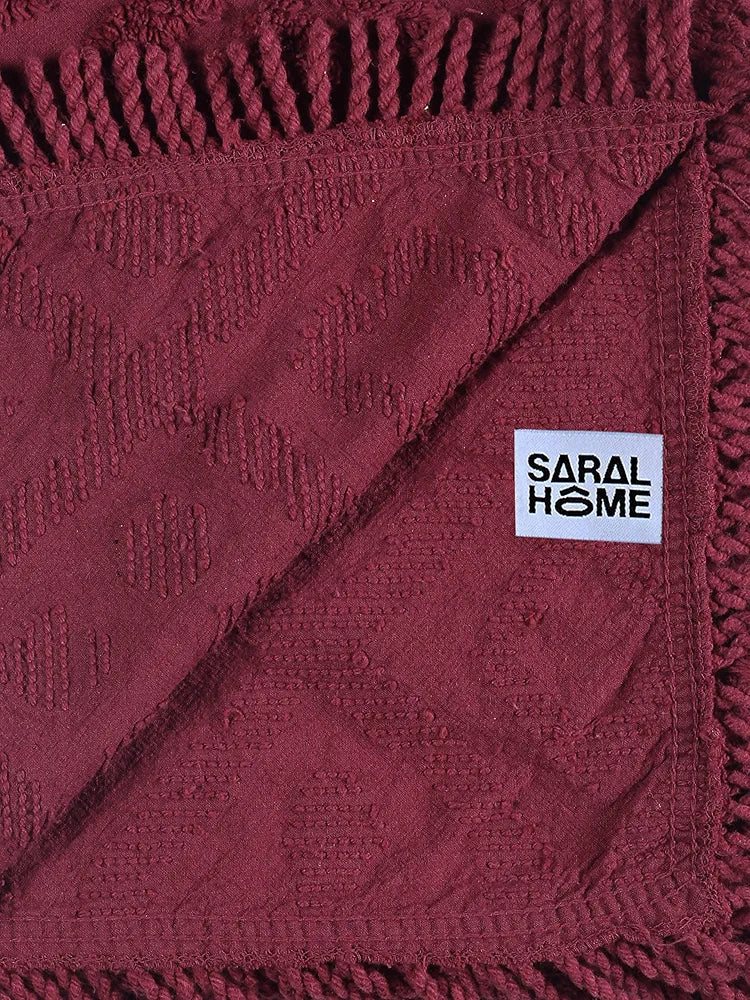 Saral Home Soft Cotton Unique Design Tufted Throw Colour Maroon