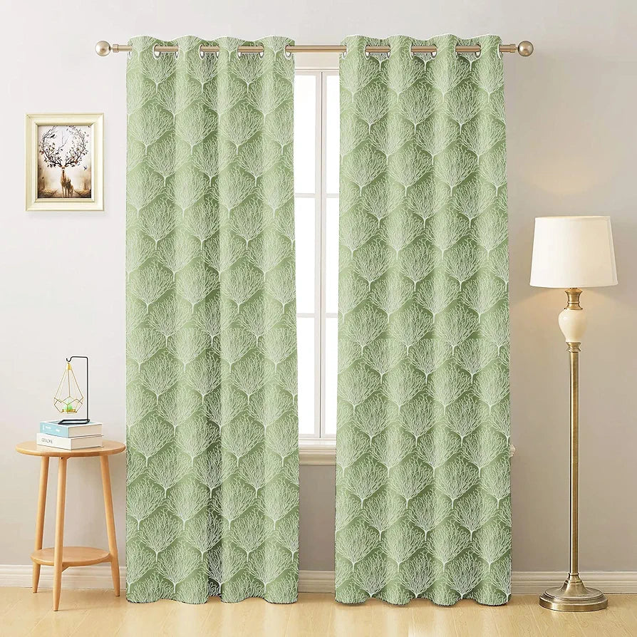 Cloth Fusion Jacquard Long Door Curtain 9 feet Set of 2 Green 02