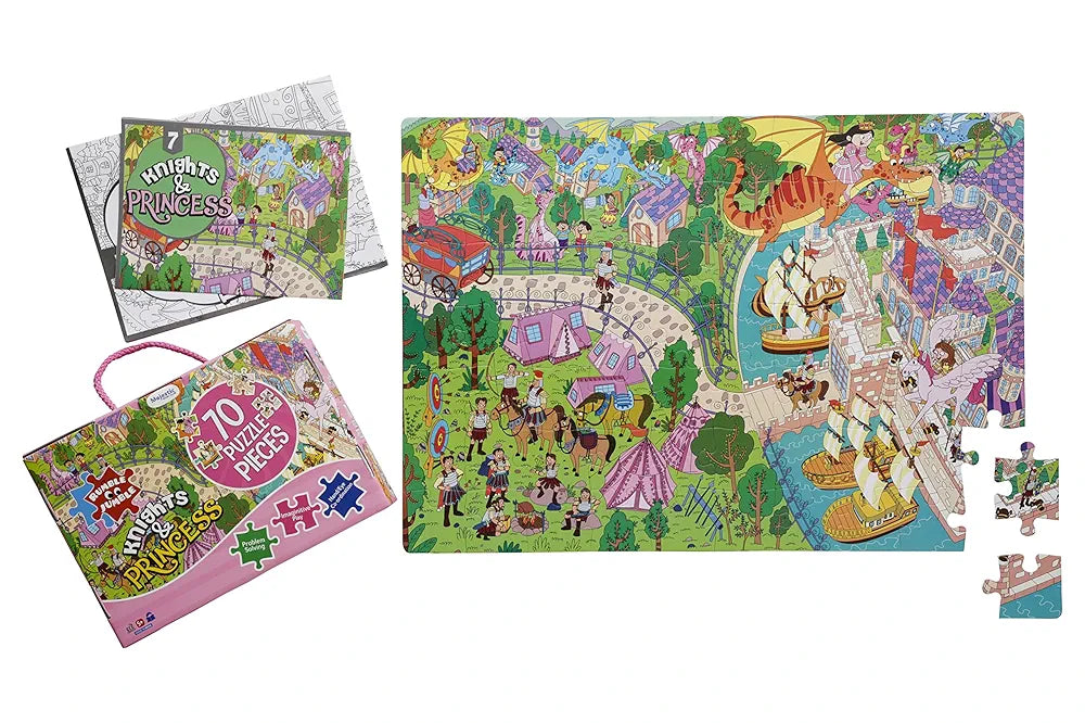 THE BOOK TREE Knights and Princess Fun and Educational Floor Puzzle by Majestic Book Club, Package Includes a Big Size Colouring Poster and Jigsaw Puzzle Packed in a Beautiful Box