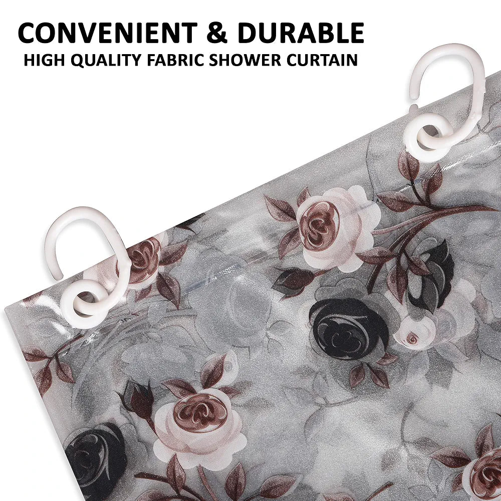Kuber Industries Shower Curtain Bathroom Shower Curtain 8 Rings Curtain Brown Rose Transparent