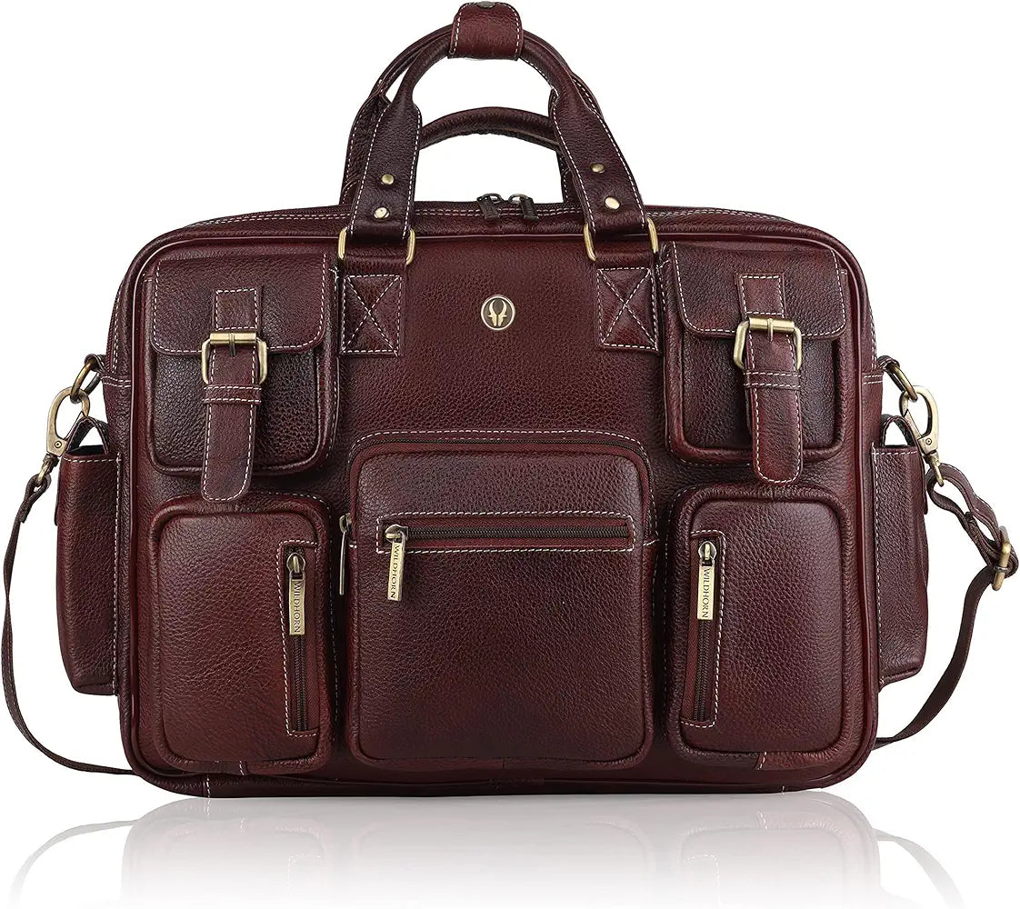 WildHorn Leather Laptop Bag for Men/Office Bag for Men | Fits Upto 15.6 Inch Laptop/MacBook | Laptop Messenger Bag/Leather Bag for Men I Dimension : L-16 inch W-4 inch H-13 inch