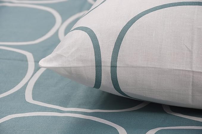 Huesland by Ahmedabad Cotton 144 Tc Cotton Bedsheet for Double Bed King Size with 2 Pillow Covers | Blue & White