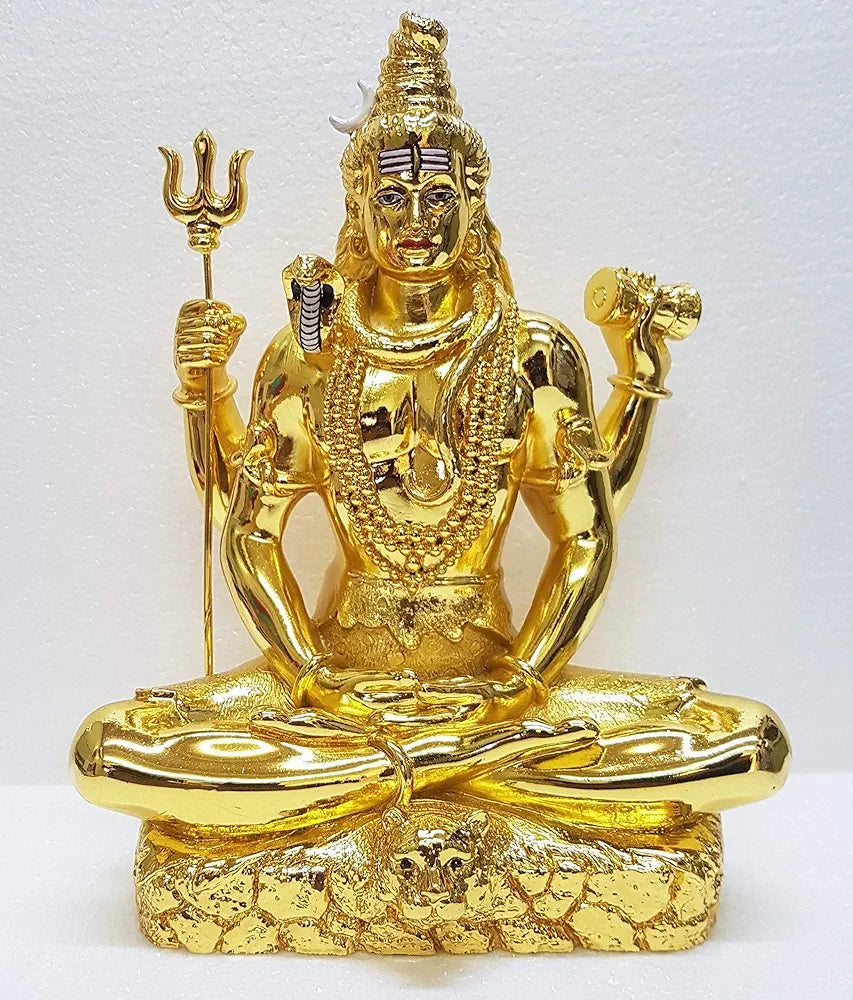 Gold Art India Lord Shiva 24K Gold Plated Idol With Trishul Gold Antique