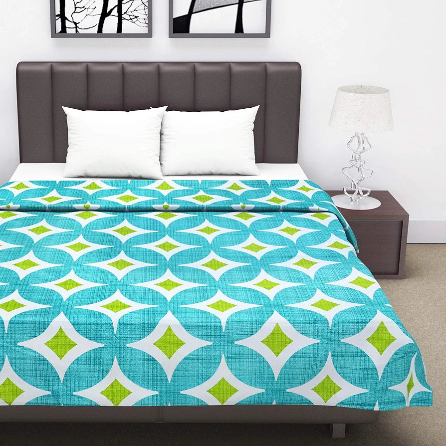 Divine Casa 120 GSM Glace Cotton Double Bed Dohar Lightweight AC Blanket Colour Turquoise Blue & Leaf Green