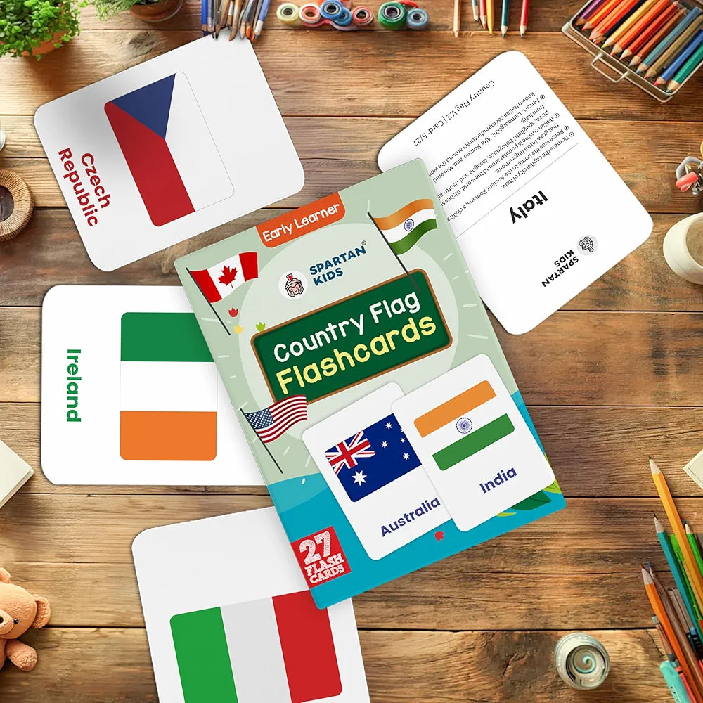 SPARTAN KIDS World Country Flags  Flash Cards for Kids Creative_Thinking | 27 Early Learning Flash Cards Easy & Fun Way of Learning 1 Year to 6 Years Babies