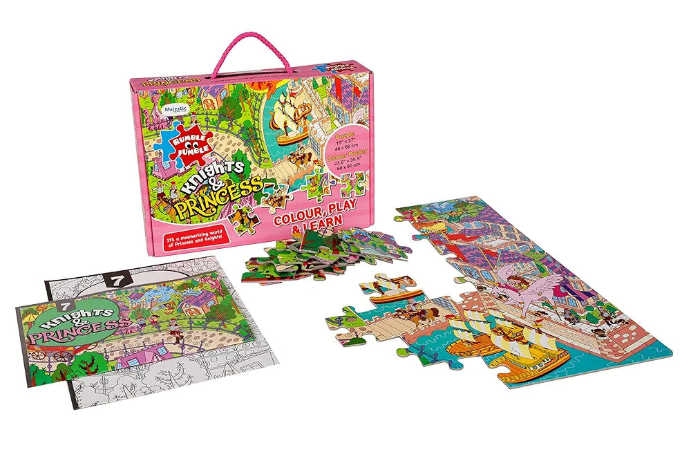 THE BOOK TREE Knights and Princess Fun and Educational Floor Puzzle by Majestic Book Club, Package Includes a Big Size Colouring Poster and Jigsaw Puzzle Packed in a Beautiful Box