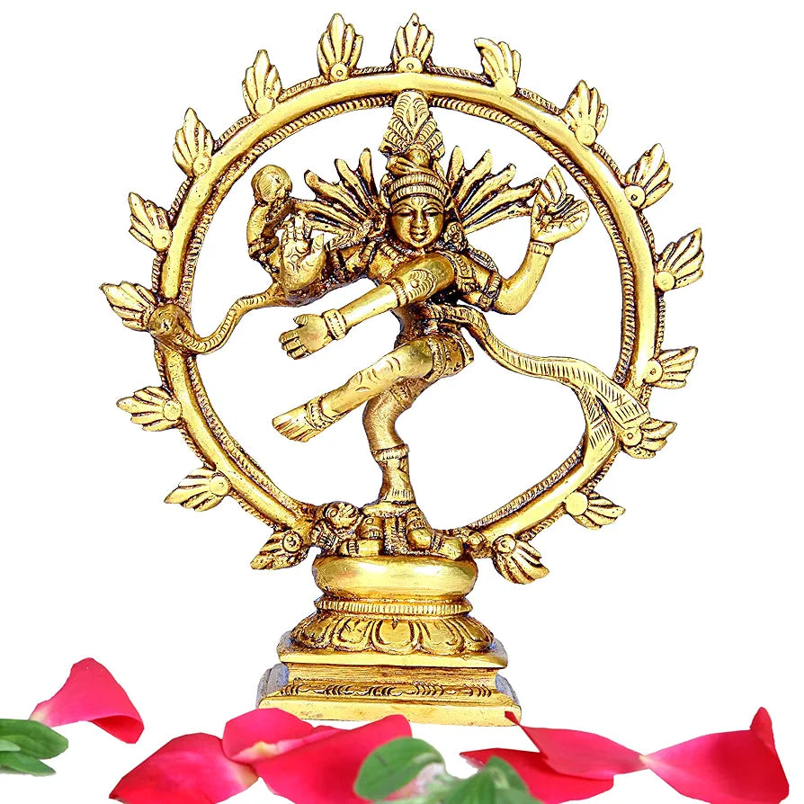 anciently Nataraj Statue Brass | Nataraja Idol Brass | Lord Nataraja Statue Brass, Height 16.5 CM Gold Colour 1 Piece