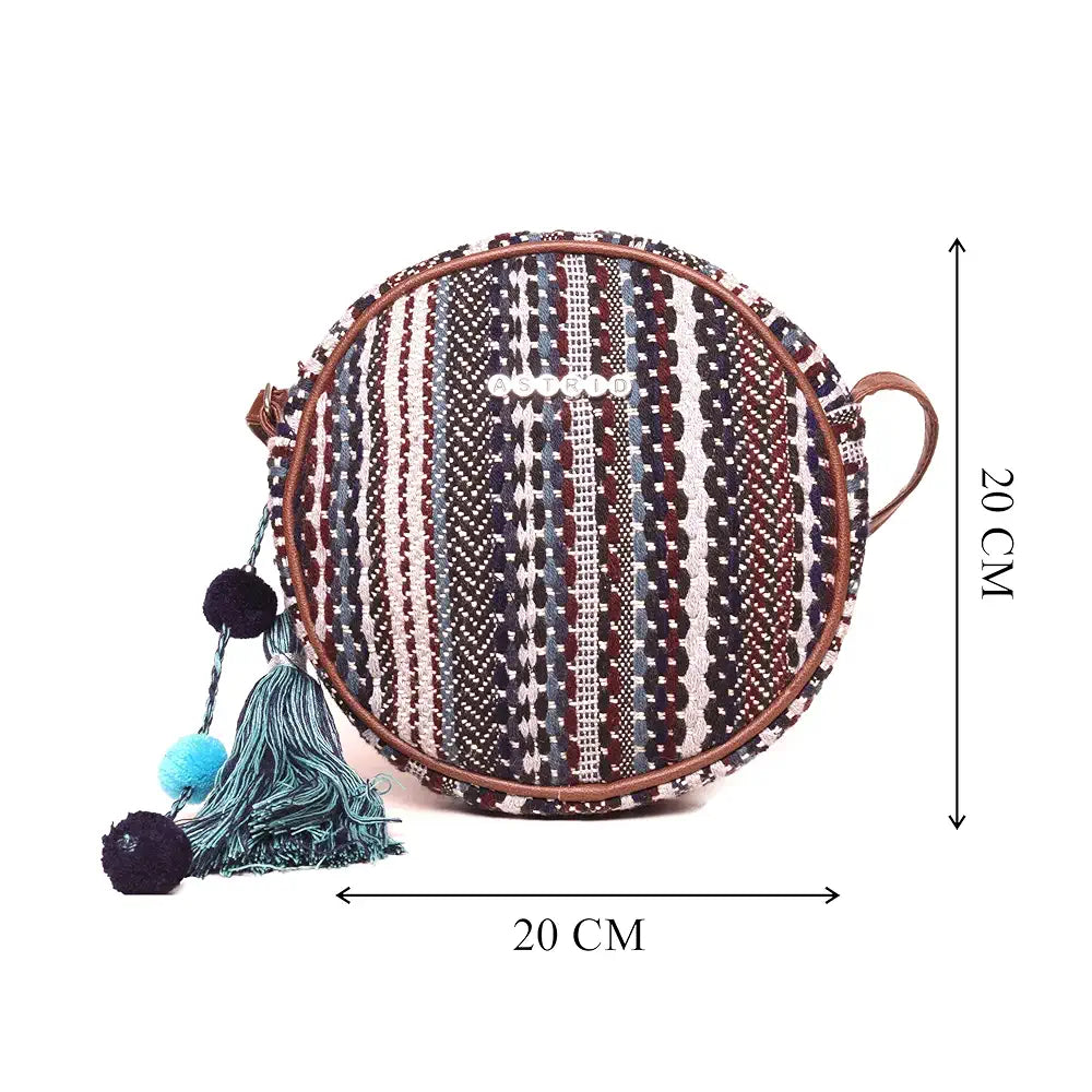 Astrid Handmade Macrame Flap Over Sling Bag For Girls And Women Colour Prismatic Brownish Textured