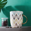 Femora India Pastel Chevron Caremic Coffee Mugs | 360 Ml, Golden | 1 Piece Set | Not Microwave Safe