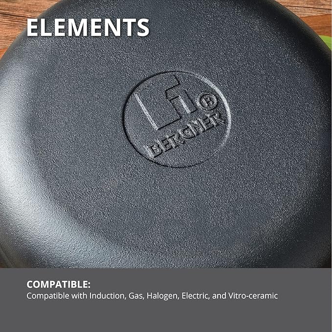 Bergner Elements Cast Iron 24 Cm Casserole, Pre-seasoned | 3.6 L Capacity