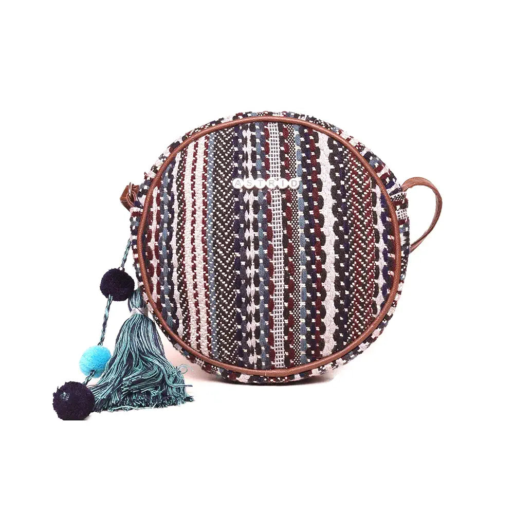 Astrid Handmade Macrame Flap Over Sling Bag For Girls And Women Colour Prismatic Brownish Textured