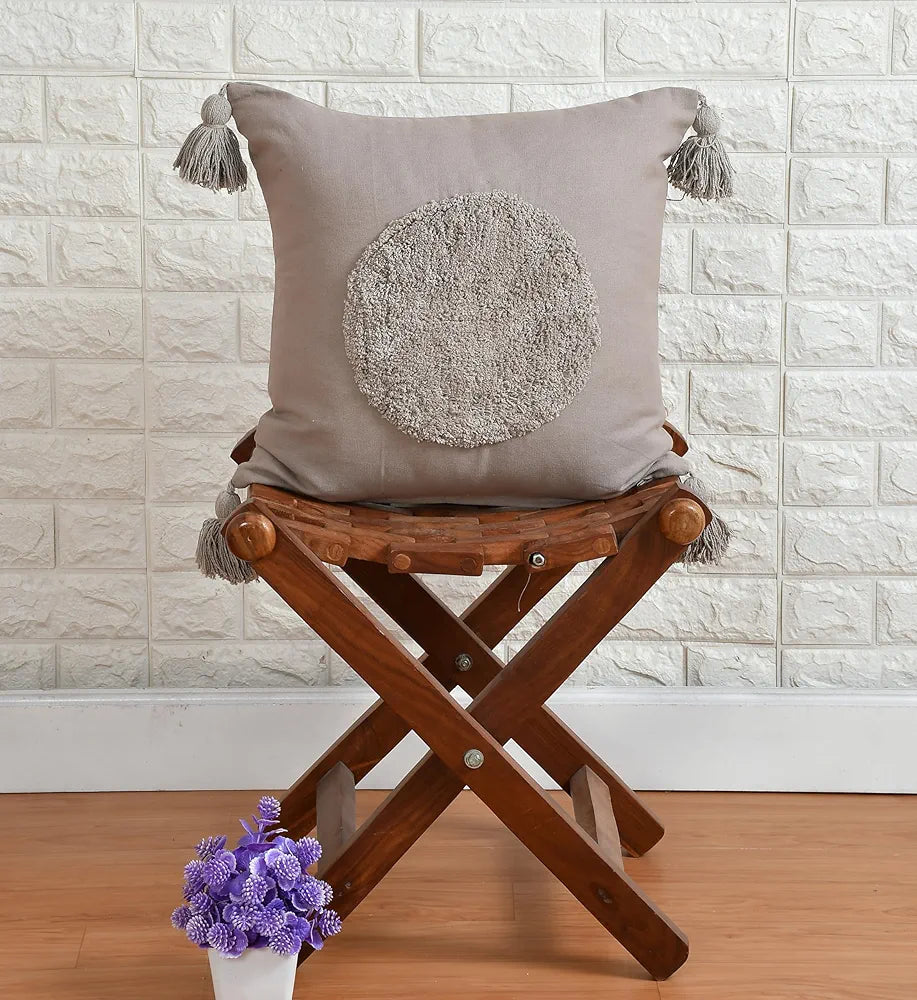 Sashaa World Cotton Cushion Cover Colour Brown Grey Tufted Decorative Pillow Case