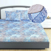 Divine Casa 144 TC Cotton Fitted Bedsheet for King Bed Floral Print Blue Skin-Friendly & Breathable Elastic Fit 100% Cotton