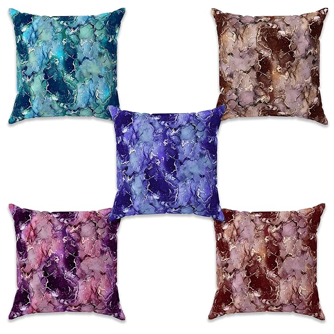 Story@Home Cushion Cover Polyester Cover Vibrant Ink Blue Abstract Design Pillow Cover Set of 5