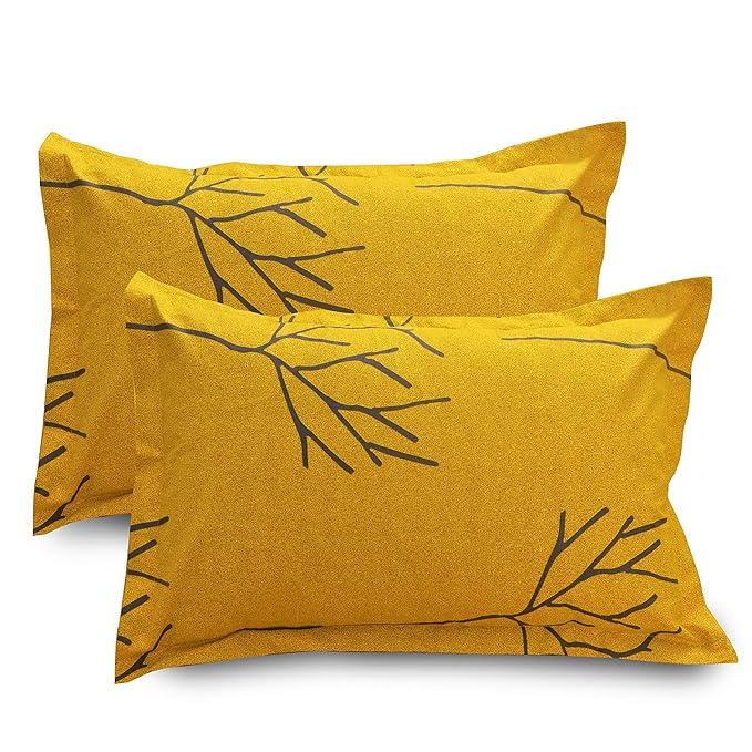 Huesland by Ahmedabad Cotton 144 TC Cotton King Size Bedsheet with 2 Pillow Covers - Grey and Yellow(9ft x 9ft)
