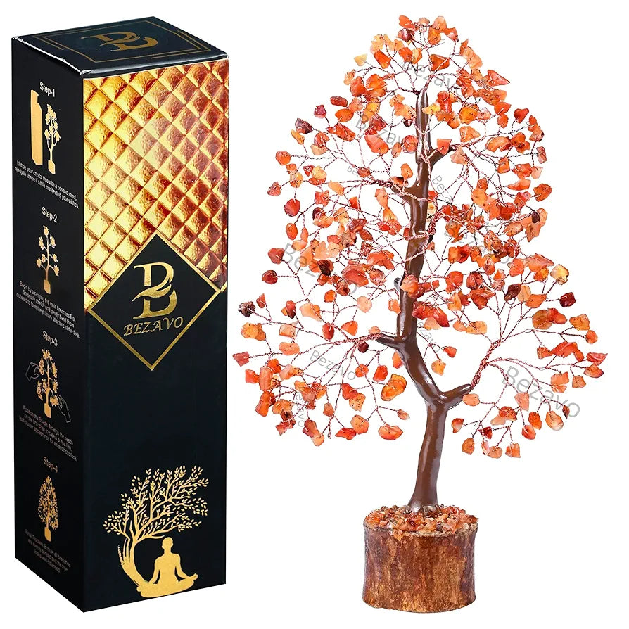 Bezavo Carnelian Chakra Energy Tree Crystal Bonsai Money Tree Copper Wire