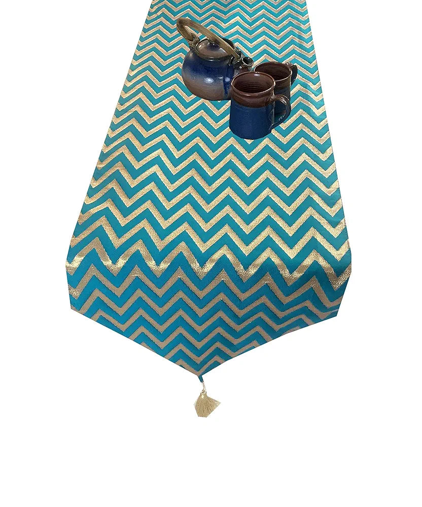 Pink Parrot Dopian Silk Sea Green Colour Table Runner
