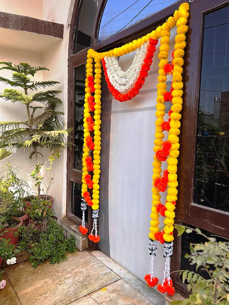 Artificial Marigold Bandhanwar with Gajra & Tuberose Strings 40 Inch Yellow Mango Flower Toran Gajra Marigold Tuberose Strings Bandanwar