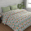 Huesland by Ahmedabad Cotton 144 TC Bedsheet for King Size Bed with 2 Pillow Covers | Botanical Chevron |  Green, Yellow & White