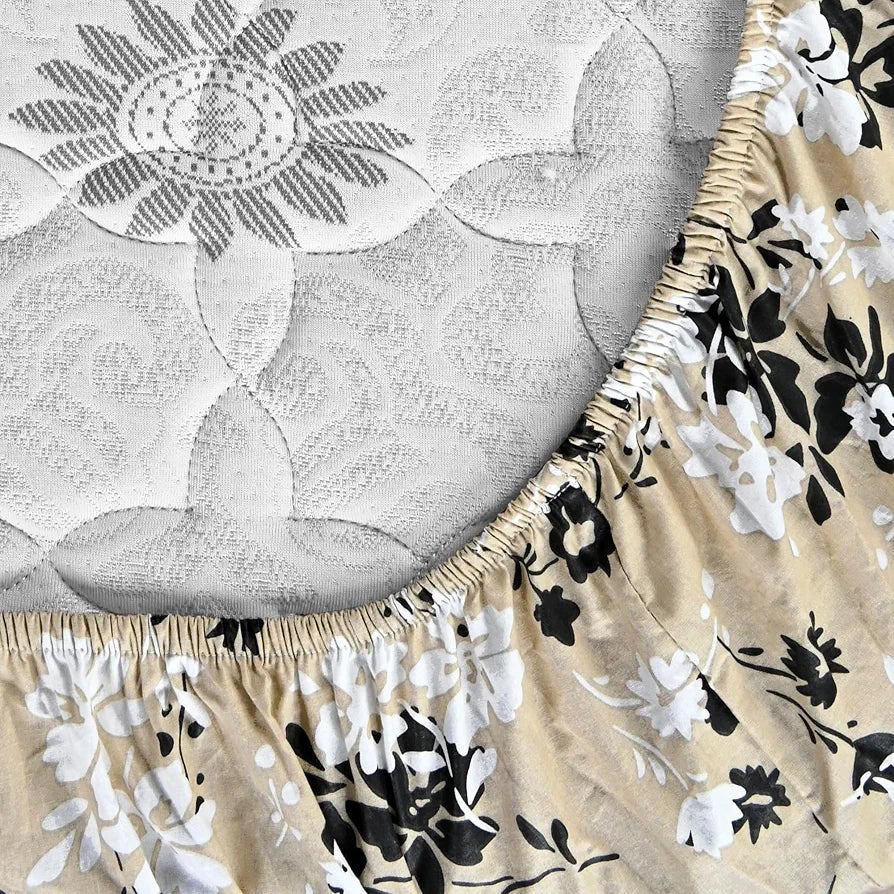 Divine Casa Floret 100% Cotton Double Fitted Bedsheet 144 TC Colour Ivory Sunflowers