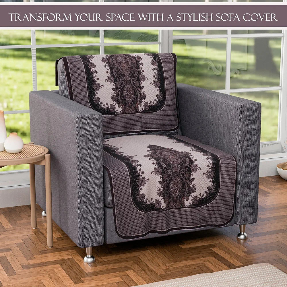 Kuber Industries 5 Seater Sofa Set Cover Net Design Sofa Slipcover Cream & Black