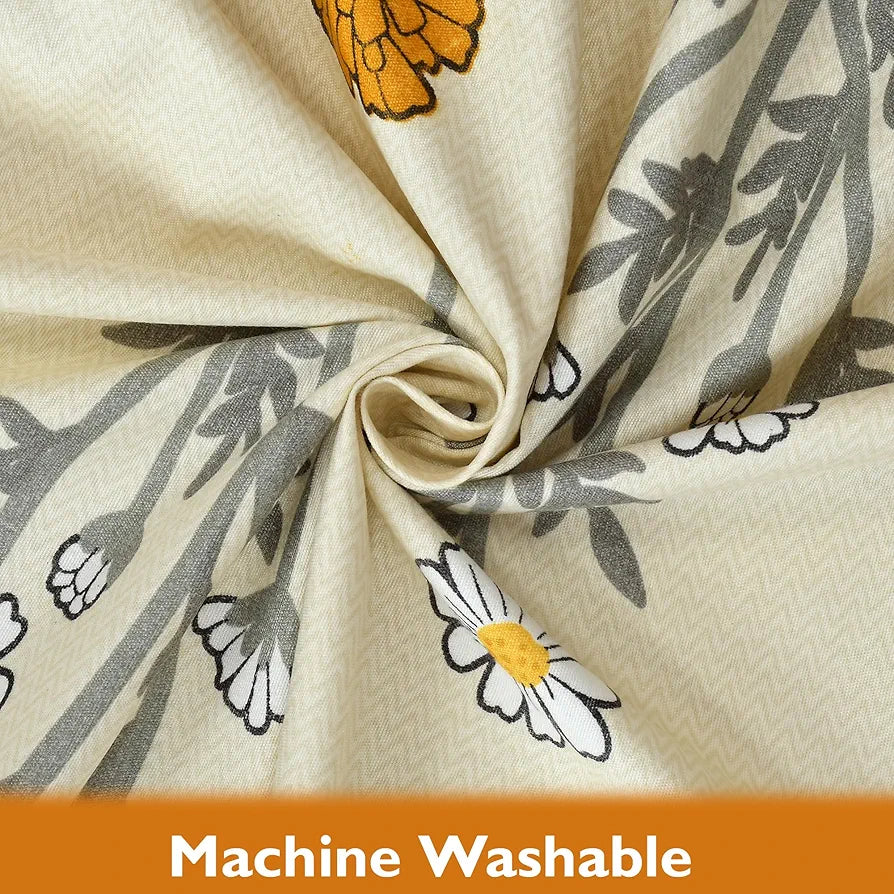 Fresh From Loom Single Bed Microfiber Bedsheet with Floral Print 240 TC Hypoallergenic Includes 1 Pillow Covers Multicolor Daisy-Vanilla