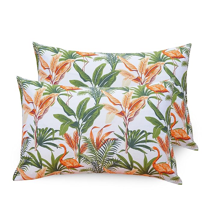 Huesland by Ahmedabad Cotton 144 TC Cotton Bedsheet for Double Bed King Size with 2 Pillow Covers | Flamingos Orange