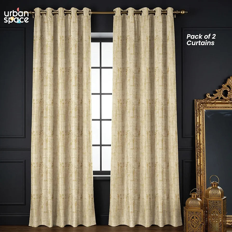 Urban Space Premium Jacquard Window Curtains 5 feet Long Light Blocking Curtains for Living Room, Pack of 2 Blackout Curtains Dusk Beige