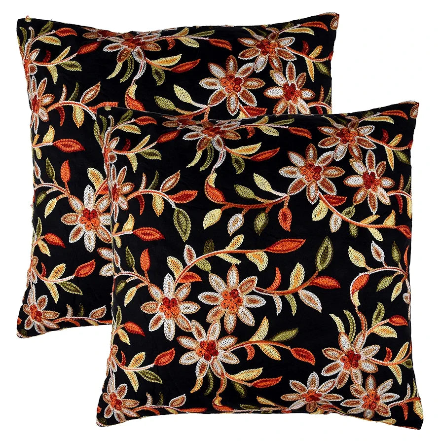 Kuber Industries Cushion Cover Pillow Covers Embroidery Cushion Covers Set of 5 Black