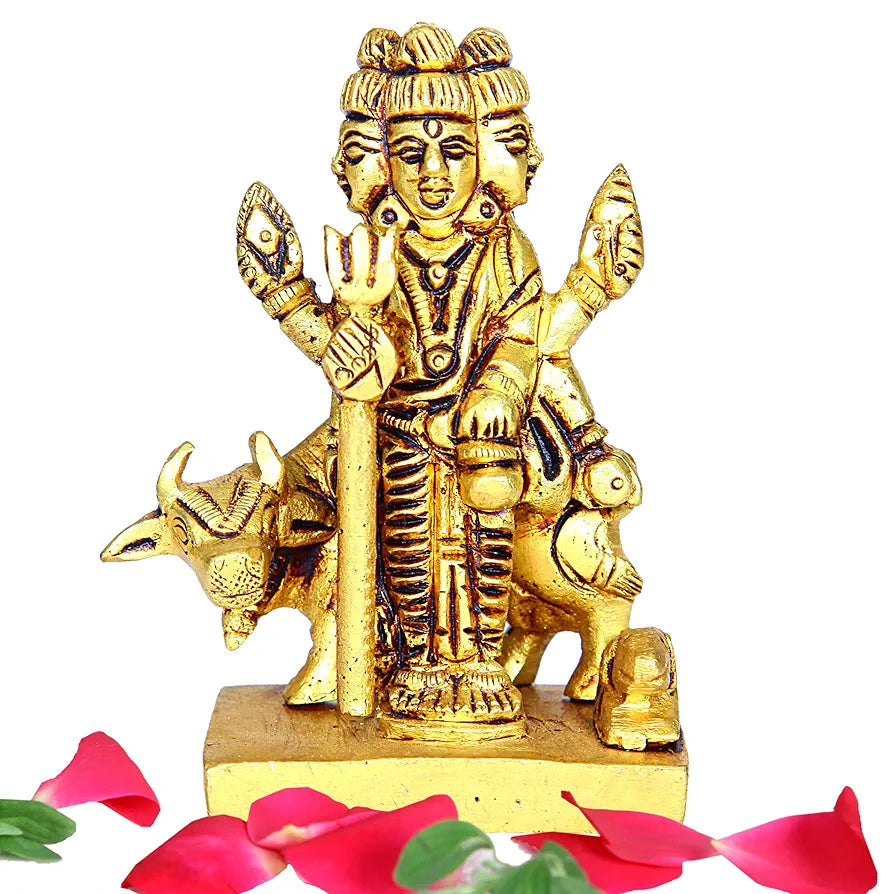 anciently Datta Murti Small | Dattatreya Idol Small | Dattatreya Murti Small | Datta Guru Murti Small | Dattatreya Idol Brass 8 CM Height Brass Gold Colour 1 Piece
