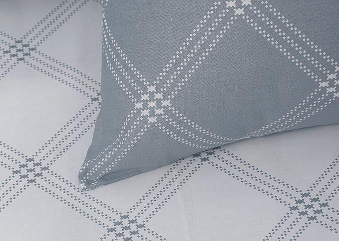 Huesland by Ahmedabad Cotton 186 TC King Size Bedsheet Cotton with 2 Pillow Covers | White & Grey