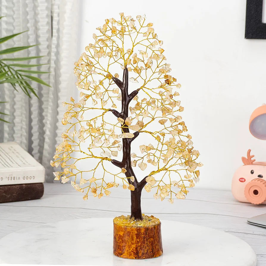 HindCraft Citrine Gemstone Crystal Tree Golden Wire 10-12 inch