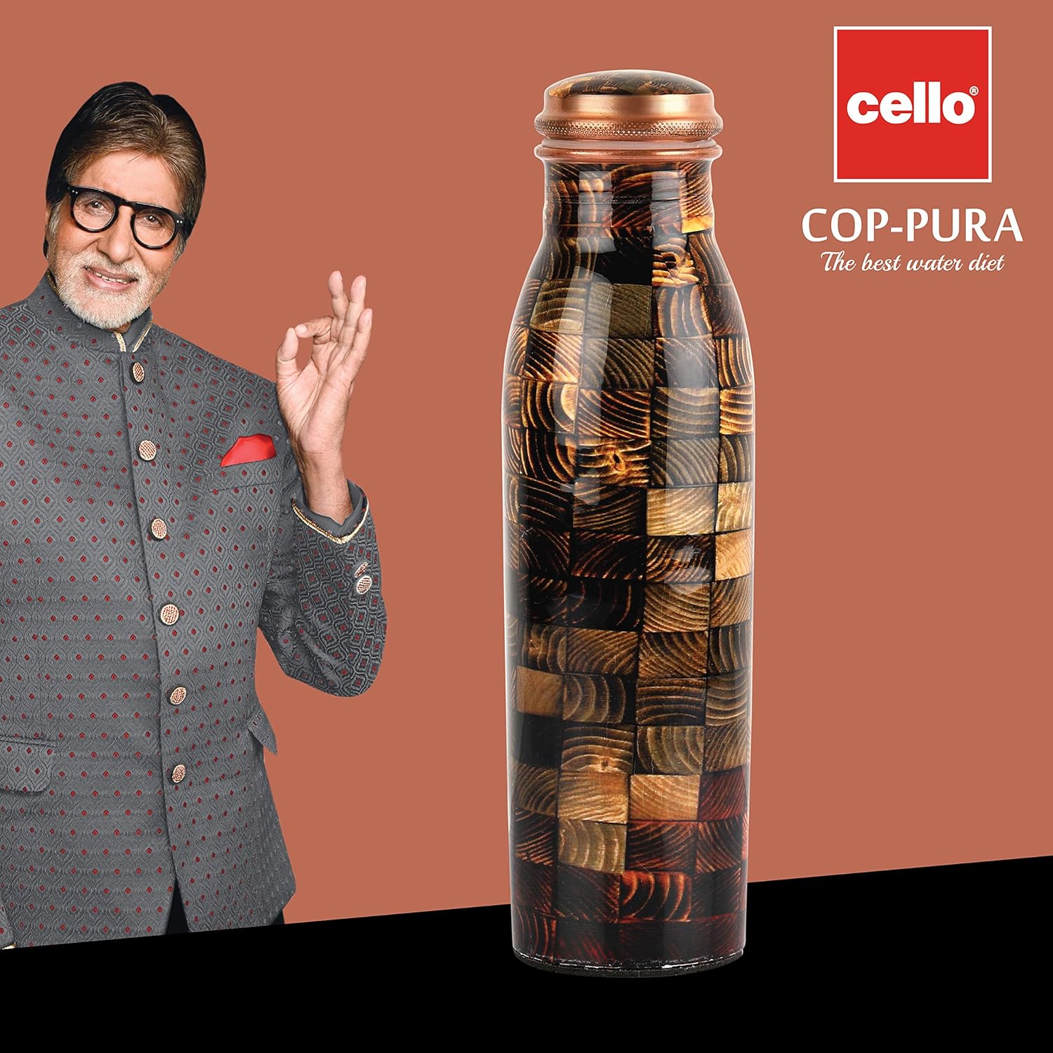 Cello Cop-pura Good Earth Copper Water Bottle | 1000ml | Blocks