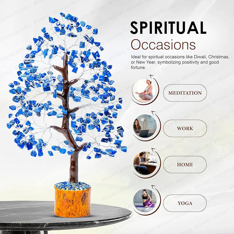 Bezavo Lapis Lazuli Crystal Feng Shui Tree Silver Wire