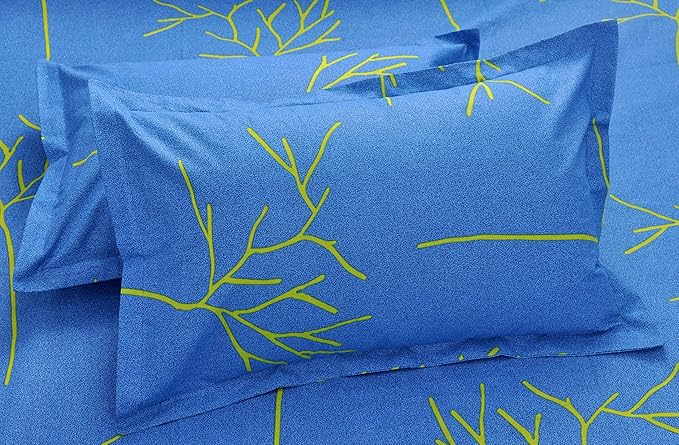 Huesland by Ahmedabad Cotton 144 TC Cotton King Size Bedsheet with 2 Pillow Covers | Blue