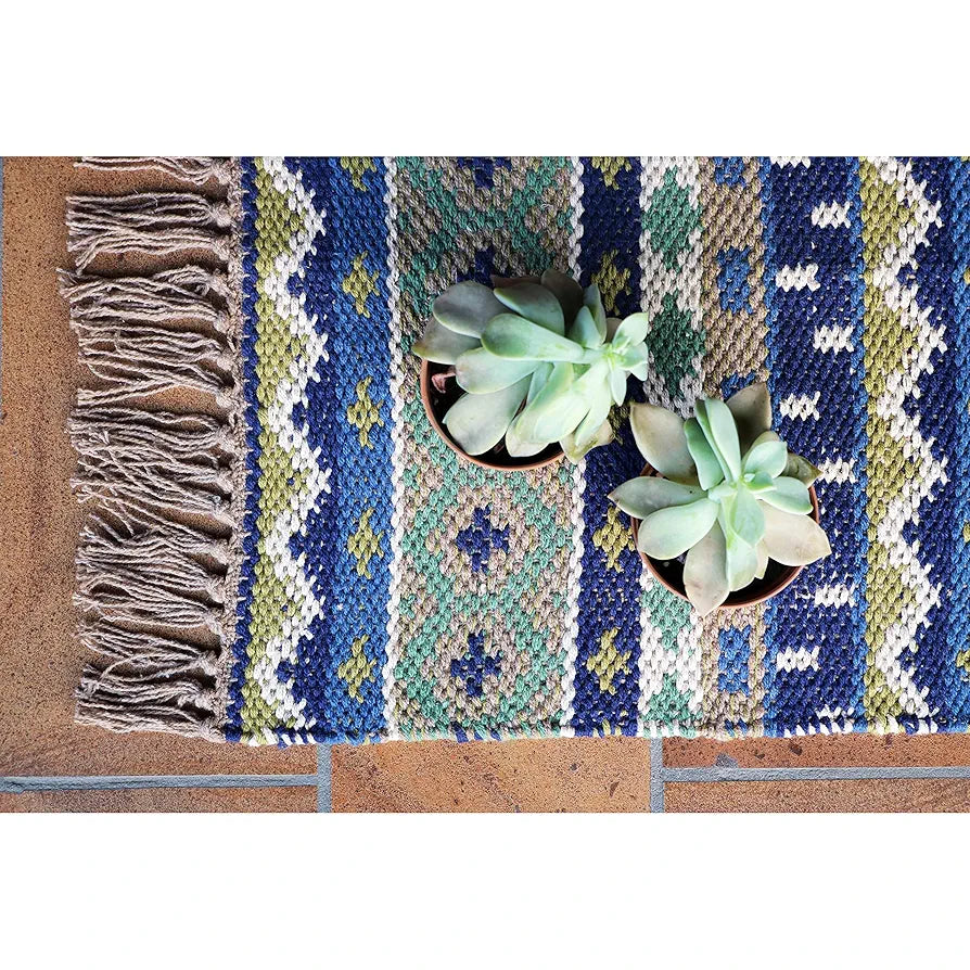 The Home Talk Handmade Cotton Carpets Tribal Contemporary Decorator Bedside Runner Beige