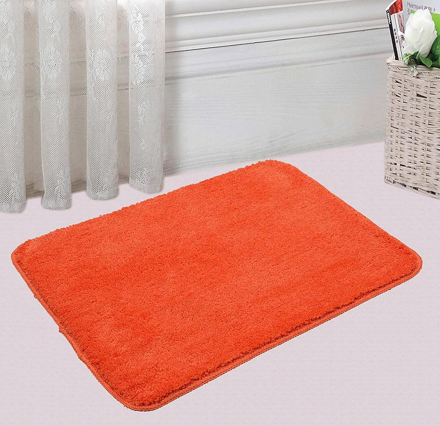 Saral Home Easy Living Saral Home Microfiber Anti-skid Rectangular Bath Mat Colour Orange (Pack Of 2)