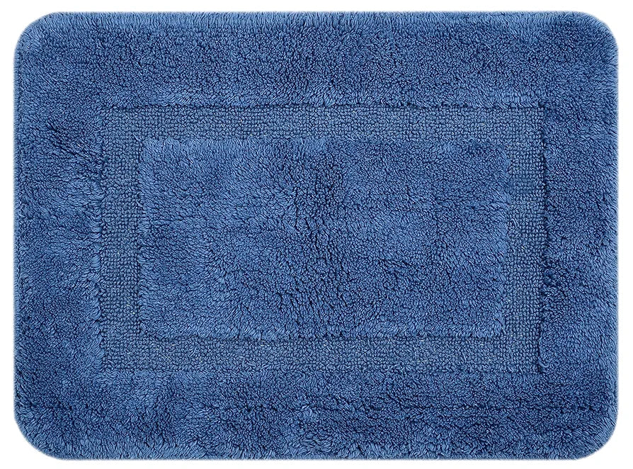 Saral Home Cotton Anti Slip Bathmat Set with Contour Colour Blue (Pack of 2)