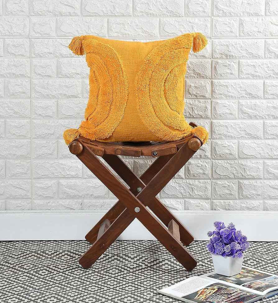 Homadorn Luxury Cotton Handmade Decorative Boho Throw Tufted Pillow Covers Mustard