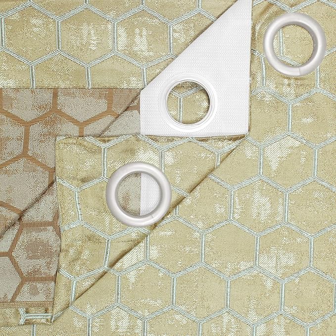 Story@Home Hexagon Hive Door Curtains 7 feet Long Cream Colour Semi-Sheer Geometric Design