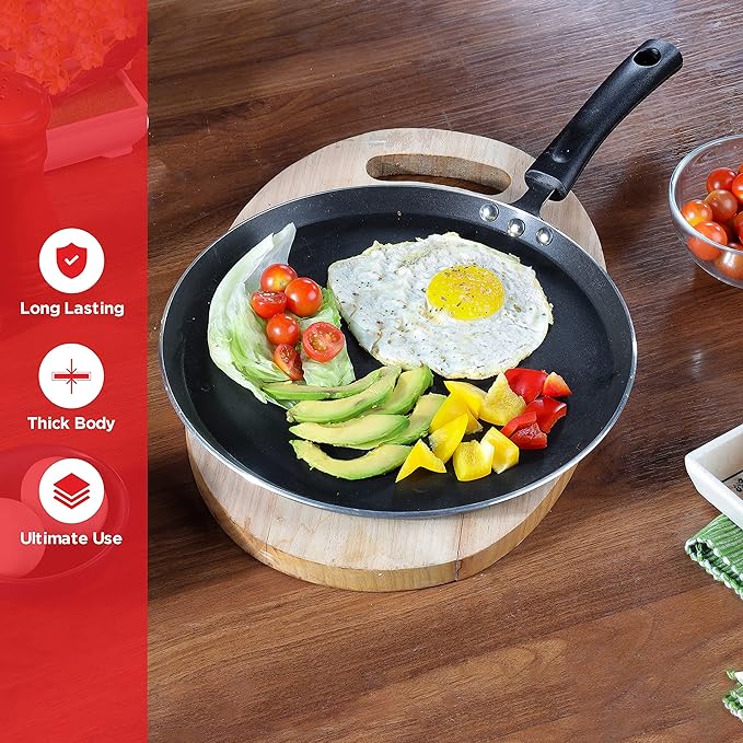 Vinod Zest Aluminium Non Stick Dosa Omni Tawa - 28cm | 3mm Extra Thick | 3 Layer Ceramic Coat | Bakelite Handle