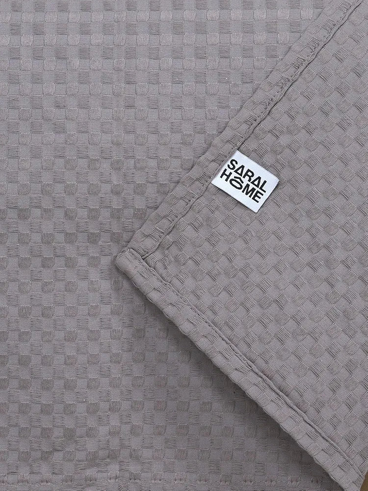 Saral Home Grey 100% Cotton Unique Waffle Design Throw/Sofacover Colour Grey