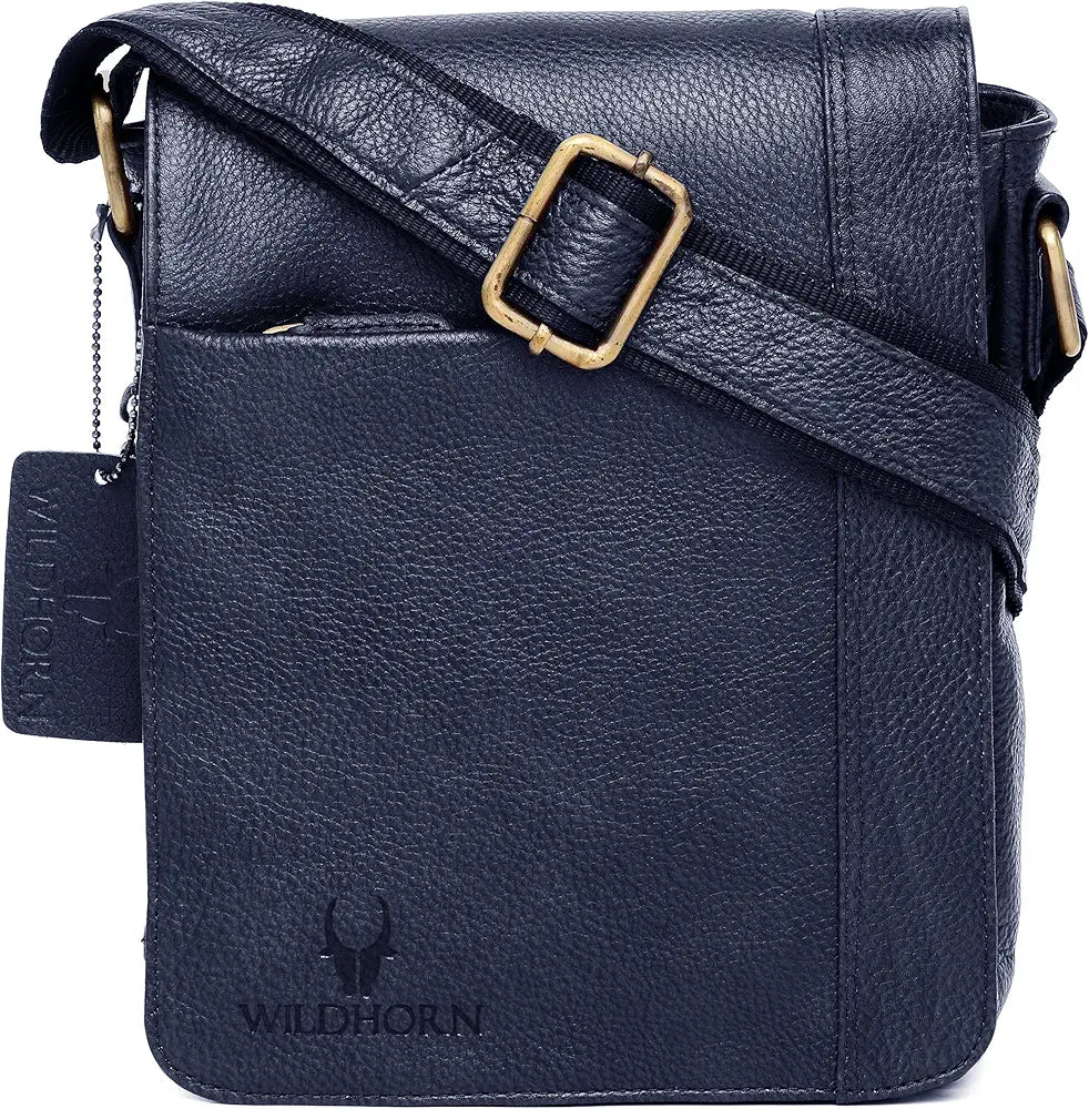 WildHorn Leather 8.5 inch Sling Messenger Bag for Men I Multipurpose Crossbody Bag I Travel Bag with Adjustable Strap I DIMENSION: L- 8.5inch H- 10.5inch W- 3inch