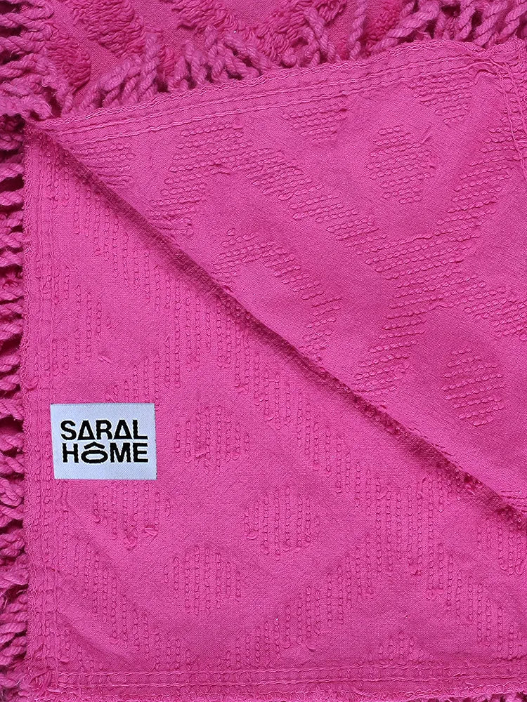 Saral Home Easy Living Home Soft Cotton Tufted 2 Seater Sofa Cover Throw Pink